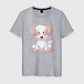 Мужская футболка хлопок с принтом Маленький милый песик в Курске, 100% хлопок | прямой крой, круглый вырез горловины, длина до линии бедер, слегка спущенное плечо. | пес | песик | собака | собачка | щенок