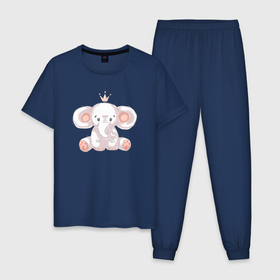 Мужская пижама хлопок с принтом Слоненок с короной , 100% хлопок | брюки и футболка прямого кроя, без карманов, на брюках мягкая резинка на поясе и по низу штанин
 | корона | милый | слон | слоненок | слоник