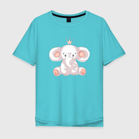 Мужская футболка хлопок Oversize с принтом Слоненок с короной в Санкт-Петербурге, 100% хлопок | свободный крой, круглый ворот, “спинка” длиннее передней части | корона | милый | слон | слоненок | слоник