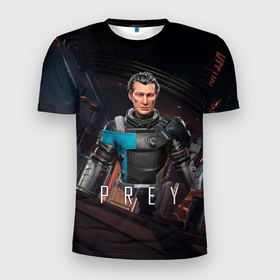 Мужская футболка 3D Slim с принтом PREY SPACE в Екатеринбурге, 100% полиэстер с улучшенными характеристиками | приталенный силуэт, круглая горловина, широкие плечи, сужается к линии бедра | horror | prey | space | космический корабль | космос | прей | прэй | страшная игра | ужастик | шутер
