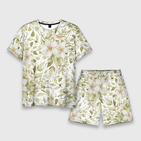 Мужской костюм с шортами 3D с принтом Принт ромашка с листьями в Курске,  |  | floral pattern | flower | flower print | ромашка | цветочный принт
