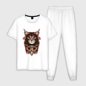 Мужская пижама хлопок с принтом Котёнок мейн кун в Екатеринбурге, 100% хлопок | брюки и футболка прямого кроя, без карманов, на брюках мягкая резинка на поясе и по низу штанин
 | Тематика изображения на принте: baby cat | cat | kitty | котёнок | мейн кун