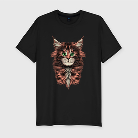 Мужская футболка хлопок Slim с принтом Котёнок мейн кун в Белгороде, 92% хлопок, 8% лайкра | приталенный силуэт, круглый вырез ворота, длина до линии бедра, короткий рукав | baby cat | cat | kitty | котёнок | мейн кун
