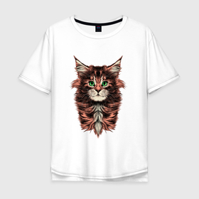 Мужская футболка хлопок Oversize с принтом Котёнок мейн кун в Тюмени, 100% хлопок | свободный крой, круглый ворот, “спинка” длиннее передней части | Тематика изображения на принте: baby cat | cat | kitty | котёнок | мейн кун