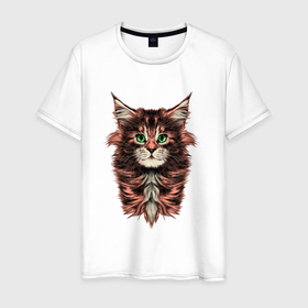 Мужская футболка хлопок с принтом Котёнок мейн кун в Санкт-Петербурге, 100% хлопок | прямой крой, круглый вырез горловины, длина до линии бедер, слегка спущенное плечо. | baby cat | cat | kitty | котёнок | мейн кун