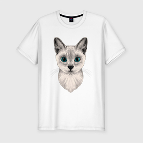 Мужская футболка хлопок Slim с принтом Сингапурская кошка в Белгороде, 92% хлопок, 8% лайкра | приталенный силуэт, круглый вырез ворота, длина до линии бедра, короткий рукав | baby cat | cats | kitty | singapura cat | сингапурская кошка