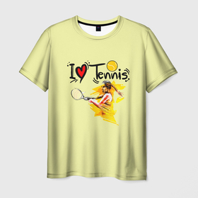 Мужская футболка 3D с принтом Я Люблю Tennis в Тюмени, 100% полиэфир | прямой крой, круглый вырез горловины, длина до линии бедер | tennis | корт | мячик | ракетки | спортсменка | теннис | теннисистка | я люблю теннис