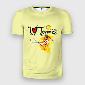 Мужская футболка 3D Slim с принтом Я Люблю Tennis в Тюмени, 100% полиэстер с улучшенными характеристиками | приталенный силуэт, круглая горловина, широкие плечи, сужается к линии бедра | tennis | корт | мячик | ракетки | спортсменка | теннис | теннисистка | я люблю теннис