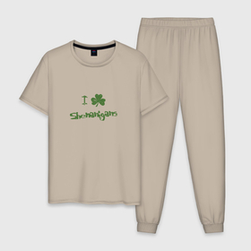 Мужская пижама хлопок с принтом St Patricks Day Shenanigans в Белгороде, 100% хлопок | брюки и футболка прямого кроя, без карманов, на брюках мягкая резинка на поясе и по низу штанин
 | день патрика | зеленоватый | зеленый день | зелень | ирландия | леприкон | патрик | святой патрик | трелистник | трехлистник | тровяной
