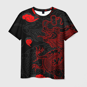 Мужская футболка 3D с принтом Дракон | Китайский дракон в Курске, 100% полиэфир | прямой крой, круглый вырез горловины, длина до линии бедер | chinese dragon | dhina dragon | dragon | азиатский дракон | восточный дракон | дракон | китайские драконы | китайский дракон | красный дракон | облака | традиционный китайский дракон | японский дракон