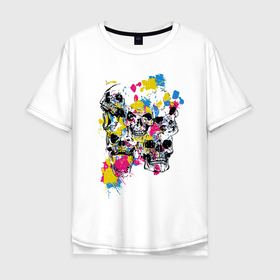 Мужская футболка хлопок Oversize с принтом Color  Skulls , 100% хлопок | свободный крой, круглый ворот, “спинка” длиннее передней части | Тематика изображения на принте: color | hype | jaw | skull | пасть | хайп | цвет | череп