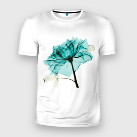 Мужская футболка 3D Slim с принтом Сквозь свет: синий цветок в Кировске, 100% полиэстер с улучшенными характеристиками | приталенный силуэт, круглая горловина, широкие плечи, сужается к линии бедра | весна | краски природы | лето | природа | синий | цветение | цветы