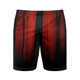 Мужские шорты спортивные с принтом Красный хоррор в Белгороде,  |  | деревья | красное | лес | мрак | мрачное | ужасы