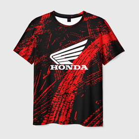 Мужская футболка 3D с принтом Honda следы от шин в Курске, 100% полиэфир | прямой крой, круглый вырез горловины, длина до линии бедер | Тематика изображения на принте: honda | sport | авто | автомобиль | бренд | марка | спорт | хонда
