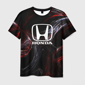Мужская футболка 3D с принтом Honda разводы в Новосибирске, 100% полиэфир | прямой крой, круглый вырез горловины, длина до линии бедер | honda | sport | авто | автомобиль | бренд | марка | спорт | хонда