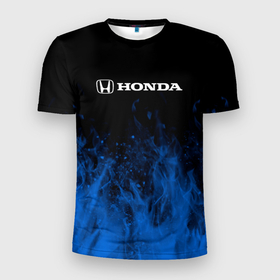 Мужская футболка 3D Slim с принтом Honda огонь в Белгороде, 100% полиэстер с улучшенными характеристиками | приталенный силуэт, круглая горловина, широкие плечи, сужается к линии бедра | Тематика изображения на принте: honda | sport | авто | автомобиль | бренд | марка | спорт | хонда