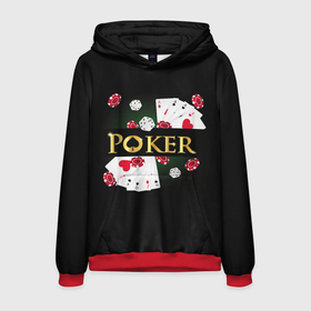 Мужская толстовка 3D с принтом Покер (POKER) в Курске, 100% полиэстер | двухслойный капюшон со шнурком для регулировки, мягкие манжеты на рукавах и по низу толстовки, спереди карман-кенгуру с мягким внутренним слоем. | 777 | cards | casino | chips | flash | fortune | game | joker | luck | omaha | poker | roulette | straight | texas holdem | tournament | азарт | джокер | игра | казино | карты | масти | омаха | покер | рулетка | стрит | техасский холдэм | турнир | удача |