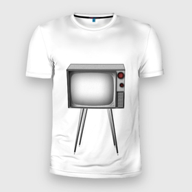 Мужская футболка 3D Slim с принтом Старый телевизор в Петрозаводске, 100% полиэстер с улучшенными характеристиками | приталенный силуэт, круглая горловина, широкие плечи, сужается к линии бедра | crt | кинескоп | ламповый | ретро | телевизор