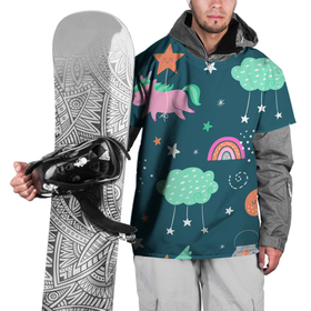 Накидка на куртку 3D с принтом Летающий единорог в Санкт-Петербурге, 100% полиэстер |  | doodle | дудл | единорог | звездочка | летающий единорог | лошадка | облако | пони | радуга | спящий единорог