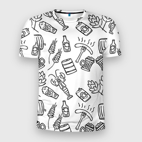 Мужская футболка 3D Slim с принтом Для любителя бани в Екатеринбурге, 100% полиэстер с улучшенными характеристиками | приталенный силуэт, круглая горловина, широкие плечи, сужается к линии бедра | банный лист | банщик | баня | вбаню | веник | для бани | паттерн | рак | сосиска