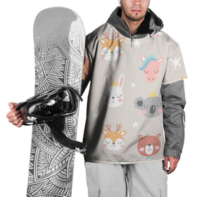 Накидка на куртку 3D с принтом Мордочки зверят в Екатеринбурге, 100% полиэстер |  | doodle | дудл | единорог | коала | лев | ленивец | лиса | мордочки зверей | панда | рисунок зверят