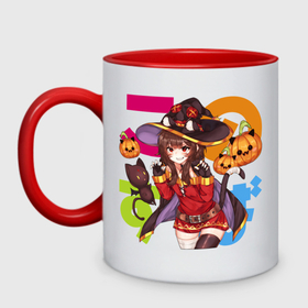 Кружка двухцветная с принтом Megumin pumpkins , керамика | объем — 330 мл, диаметр — 80 мм. Цветная ручка и кайма сверху, в некоторых цветах — вся внутренняя часть | cat | darkness | girl | konosuba | magic | magician | megumin | witch | ведьма | коносуба | кот | маг | магия | мегумин | прекрасный мир | тыква