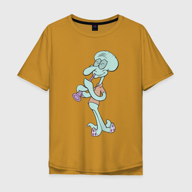 Мужская футболка хлопок Oversize с принтом Сквидвард Тентаклс в Тюмени, 100% хлопок | свободный крой, круглый ворот, “спинка” длиннее передней части | иллюстрация | осьминог | персонаж | рисунок | скидвард | спанч боб