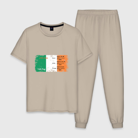 Мужская пижама хлопок с принтом Флаг Ирландии. в Курске, 100% хлопок | брюки и футболка прямого кроя, без карманов, на брюках мягкая резинка на поясе и по низу штанин
 | color codes | ireland | irish flag | города | европа | зеленый | ирландия | ирландский флаг | оранжевый | путешествие | страны | триколор | туризм | флаг