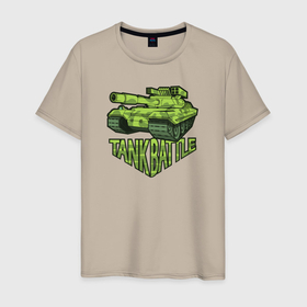 Мужская футболка хлопок с принтом Tank battle в Екатеринбурге, 100% хлопок | прямой крой, круглый вырез горловины, длина до линии бедер, слегка спущенное плечо. | Тематика изображения на принте: война | милитари | надпись | пушка | танк