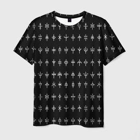Мужская футболка 3D с принтом эзотерические символы на черном фоне , 100% полиэфир | прямой крой, круглый вырез горловины, длина до линии бедер | ethnic | folk | nordic | runes | slav | алхимия | магия | руны | символы | фолк | фольклор | эзотерика | этника | этно | язычество