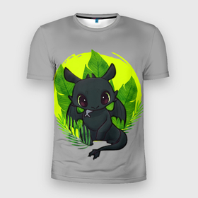Мужская футболка 3D Slim с принтом малыш Беззубик в джунглях в Белгороде, 100% полиэстер с улучшенными характеристиками | приталенный силуэт, круглая горловина, широкие плечи, сужается к линии бедра | how to train your dragon | беззубик | дракон | как приручить дракона | ночная фурия | скандинавия