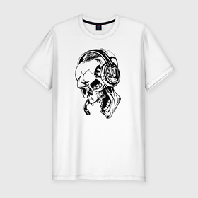 Мужская футболка хлопок Slim с принтом Cool skull  microphone в Белгороде, 92% хлопок, 8% лайкра | приталенный силуэт, круглый вырез ворота, длина до линии бедра, короткий рукав | hype | jaw | microphone | orbits | skull | teeth | глазницы | зубы | микрофон | пасть | хайп | череп