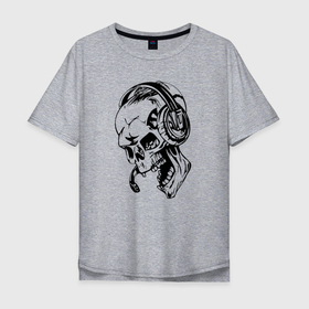 Мужская футболка хлопок Oversize с принтом Cool skull  microphone в Новосибирске, 100% хлопок | свободный крой, круглый ворот, “спинка” длиннее передней части | hype | jaw | microphone | orbits | skull | teeth | глазницы | зубы | микрофон | пасть | хайп | череп