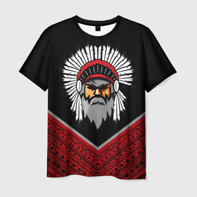 Мужская футболка 3D с принтом native american   индеец в Санкт-Петербурге, 100% полиэфир | прямой крой, круглый вырез горловины, длина до линии бедер | boho | ethno | indians | native american | tribal | америка | бохо | индейцы | орнамент | трибал | узор | этника