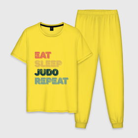 Мужская пижама хлопок с принтом Eat Sleep Judo в Кировске, 100% хлопок | брюки и футболка прямого кроя, без карманов, на брюках мягкая резинка на поясе и по низу штанин
 | fighter | japan | judo | mma | sport | ufc | warrior | боец | бой | воин | дзюдо | дзюдоист | единоборства | карате | поединок | спорт | спортсмен | чемпион | япония