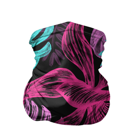 Бандана-труба 3D с принтом папоротниковый неон в Курске, 100% полиэстер, ткань с особыми свойствами — Activecool | плотность 150‒180 г/м2; хорошо тянется, но сохраняет форму | листья | неон | растительный принт | цветы | экзотика
