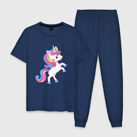 Мужская пижама хлопок с принтом Милый единорог unicorn в Курске, 100% хлопок | брюки и футболка прямого кроя, без карманов, на брюках мягкая резинка на поясе и по низу штанин
 | единорог | лошадка | милый | пони | радуга | радужная