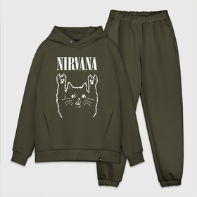 Мужской костюм хлопок OVERSIZE с принтом Nirvana Rock Cat, НИРВАНА в Тюмени,  |  | Тематика изображения на принте: cat | kurt cobain | music | nirvana | rock | rock cat | кабейн | кобейн | кот | курт | курт кобейн | музыка | нирвана | рок | рок кот