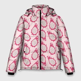 Мужская зимняя куртка 3D с принтом Питахайя, розовый паттерн в Кировске, верх — 100% полиэстер; подкладка — 100% полиэстер; утеплитель — 100% полиэстер | длина ниже бедра, свободный силуэт Оверсайз. Есть воротник-стойка, отстегивающийся капюшон и ветрозащитная планка. 

Боковые карманы с листочкой на кнопках и внутренний карман на молнии. | Тематика изображения на принте: драконий | летний принт | паттерн | питайя | питахайя | розовый | фрукт