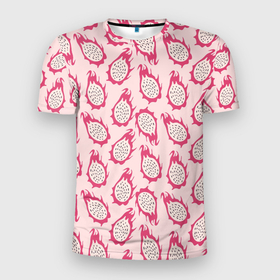 Мужская футболка 3D Slim с принтом Питахайя, розовый паттерн в Санкт-Петербурге, 100% полиэстер с улучшенными характеристиками | приталенный силуэт, круглая горловина, широкие плечи, сужается к линии бедра | драконий | летний принт | паттерн | питайя | питахайя | розовый | фрукт