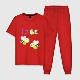 Мужская пижама хлопок с принтом Две пчелы в Новосибирске, 100% хлопок | брюки и футболка прямого кроя, без карманов, на брюках мягкая резинка на поясе и по низу штанин
 | английский | забавно | надпись | насекомые | прикол | пчела | пчёлы | смешно | смешное