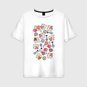 Женская футболка хлопок Oversize с принтом Милые мультяшные котята, каваи в Тюмени, 100% хлопок | свободный крой, круглый ворот, спущенный рукав, длина до линии бедер
 | графика | детский | дизайн | домашнее животное | животное | забавный | искусство | каваи | каракули | коллекция | котенок | коша | кошка | малыш | милый | мультфильм | мяу | нарисованный