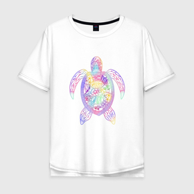 Мужская футболка хлопок Oversize с принтом Океанская черепаха в Екатеринбурге, 100% хлопок | свободный крой, круглый ворот, “спинка” длиннее передней части | животные | море | океан | природа | разноцветный | черпаха