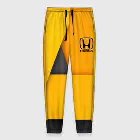 Мужские брюки 3D с принтом [Honda]   Yellow в Кировске, 100% полиэстер | манжеты по низу, эластичный пояс регулируется шнурком, по бокам два кармана без застежек, внутренняя часть кармана из мелкой сетки | honda | sport | авто | автомобиль | бренд | марка | спорт | хонда