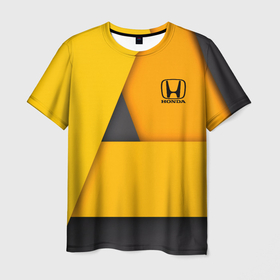 Мужская футболка 3D с принтом [Honda]   Yellow в Курске, 100% полиэфир | прямой крой, круглый вырез горловины, длина до линии бедер | Тематика изображения на принте: honda | sport | авто | автомобиль | бренд | марка | спорт | хонда