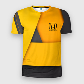 Мужская футболка 3D Slim с принтом [Honda]   Yellow в Курске, 100% полиэстер с улучшенными характеристиками | приталенный силуэт, круглая горловина, широкие плечи, сужается к линии бедра | honda | sport | авто | автомобиль | бренд | марка | спорт | хонда