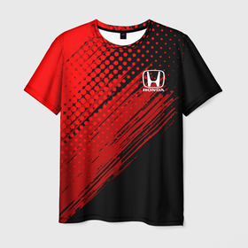 Мужская футболка 3D с принтом [Honda]   Red texture в Санкт-Петербурге, 100% полиэфир | прямой крой, круглый вырез горловины, длина до линии бедер | Тематика изображения на принте: honda | sport | авто | автомобиль | бренд | марка | спорт | хонда