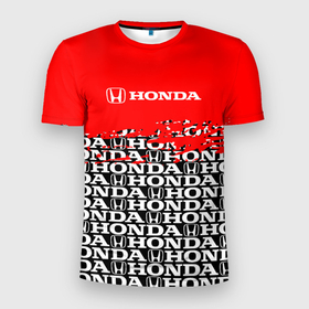 Мужская футболка 3D Slim с принтом [Honda]   Pattern в Петрозаводске, 100% полиэстер с улучшенными характеристиками | приталенный силуэт, круглая горловина, широкие плечи, сужается к линии бедра | honda | sport | авто | автомобиль | бренд | марка | спорт | хонда
