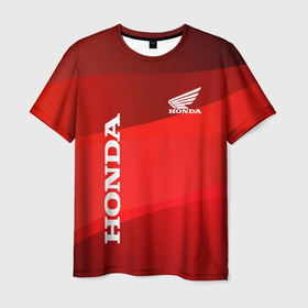 Мужская футболка 3D с принтом [Honda]   Red в Санкт-Петербурге, 100% полиэфир | прямой крой, круглый вырез горловины, длина до линии бедер | Тематика изображения на принте: honda | sport | авто | автомобиль | бренд | марка | спорт | хонда