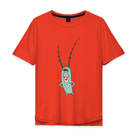 Мужская футболка хлопок Oversize с принтом Планктон   Спанч Боб в Кировске, 100% хлопок | свободный крой, круглый ворот, “спинка” длиннее передней части | иллюстрация | мульт.герой | мультик | планктон | рисунок | спанч боб
